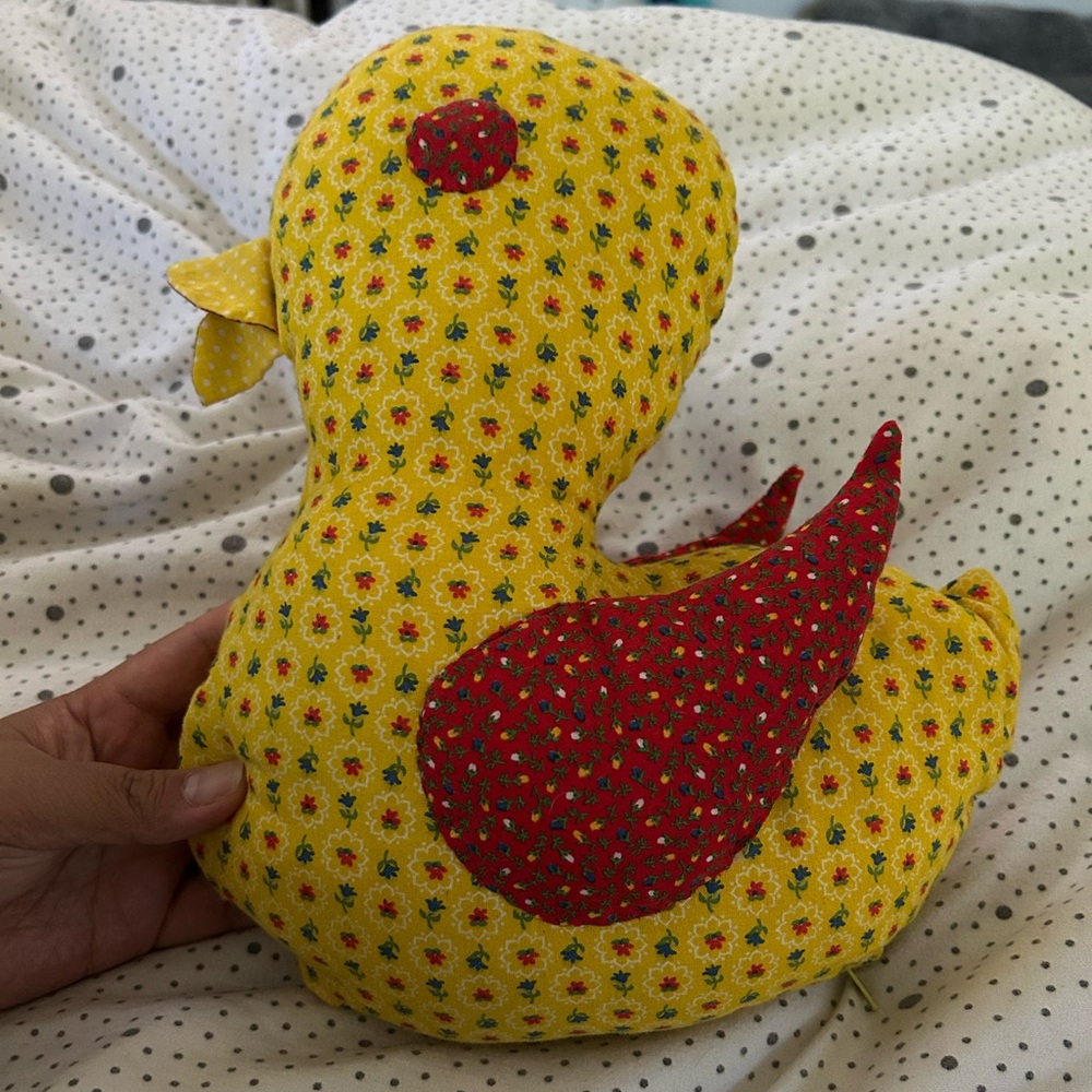 Vintage Hand Sewn Yellow and Red Floral Duck and Duckling Plushs